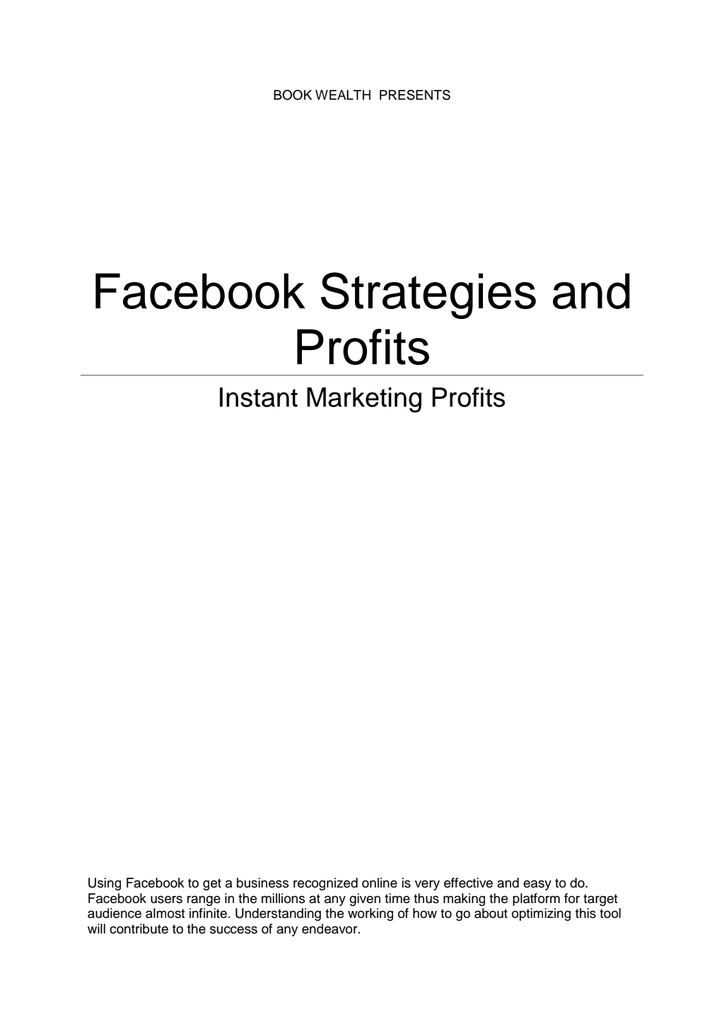 Facebook Strategies and Profits