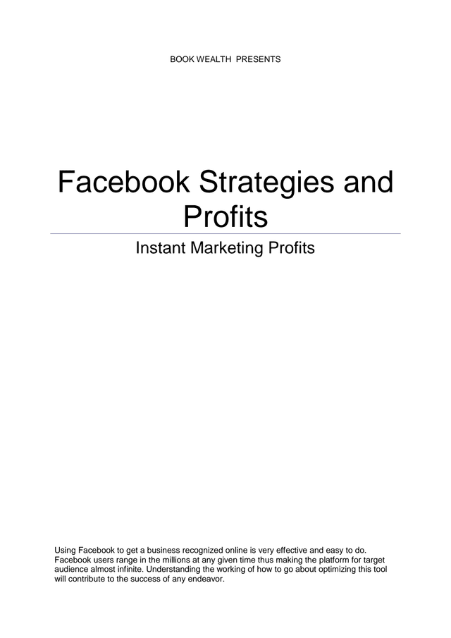Facebook Strategies and Profits